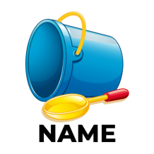 Colorful blue beach bucket with a yellow handle and red shovel, perfect for little ones to enjoy outdoor play.\n\nCapt