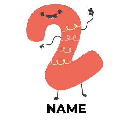 Cute, colorful number 2 character celebrating a second anniversary, perfect for baby items.\n\nCaption: Celebrate your