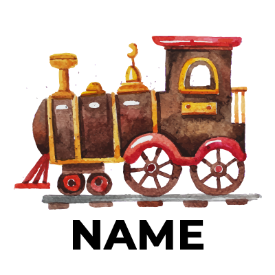 Colorful train illustration for baby products, perfect for adding a playful touch to nursery decor or baby clothing.\n