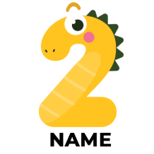 A playful yellow dinosaur shaped like the number two, ideal for celebrating a child\'s second anniversary with baby pr