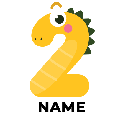 A playful yellow dinosaur shaped like the number two, ideal for celebrating a child\'s second anniversary with baby pr