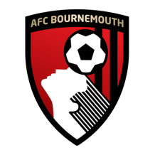 Logo of Association Football Club Bournemouth, featuring a stylized silhouette and soccer ball on a red shield backgro