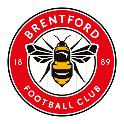 Brentford Football Club logo on a baby item for young fans, featuring a bee and club colors of red and black.\n\nCapti