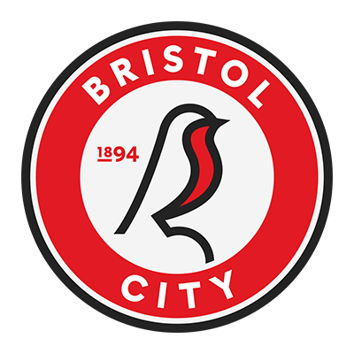 Bristol City Football Club logo, featuring a red and white design, suitable for baby products like bibs and booties.\n