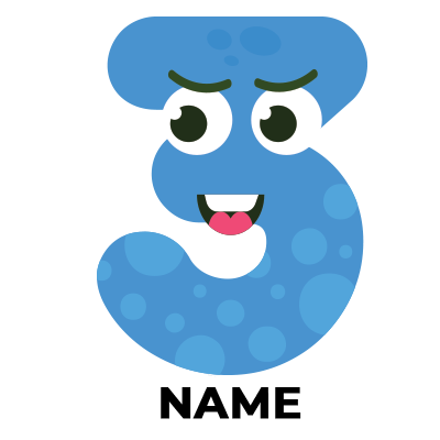 Playful blue number three with a smiling face, ideal for third birthday celebrations, featured on baby products.\n\nCa