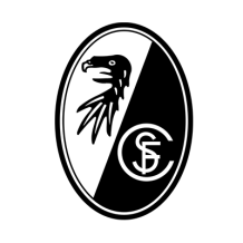 Sport-Club Freiburg logo, a black and white emblem suitable for baby products like bodysuits and bibs.\n\nCaption: Sho