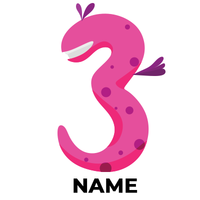 Colorful pink number three with decorative features for celebrating a child\'s third anniversary.\n\nCaption: Celebrat