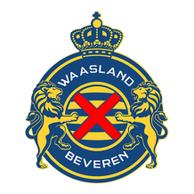 Waasland-Beveren logo featuring two lions and a crown, perfect for baby items like pacifiers and bibs.\n\nCaption: Exp