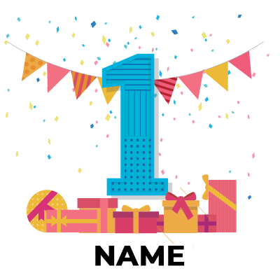 Colorful decorations and gifts celebrating a child\'s 6th birthday party with festive banners and confetti.\n\nCaption