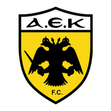 AEK Athènes FC logo featuring a black eagle on a yellow shield, suitable for baby items.\n\nCaption: AEK Athènes FC lo