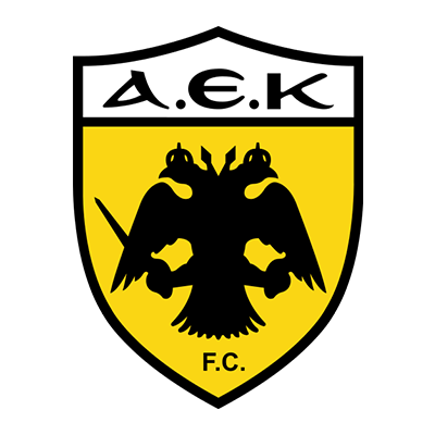AEK Athènes FC logo featuring a black eagle on a yellow shield, suitable for baby items.\n\nCaption: AEK Athènes FC lo