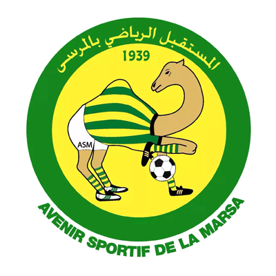 Logo of Avenir Sportif de La Marsa featuring a camel with a soccer ball, representing a sports club.\n\nCaption: Aveni
