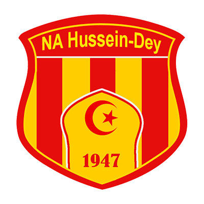 Nasr athletic Hussein Dey logo featuring red and yellow stripes with a crescent and star.\n\nCaption: Discover the Nas