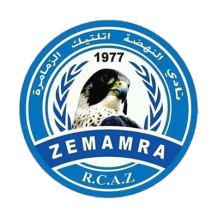 Logo of Renaissance Club Athletic Zemamra, featuring a bird and a circular design in blue and white.\n\nCaption: Disco