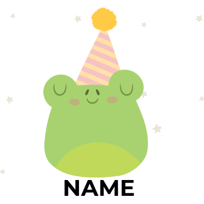 Cute green frog wearing a party hat, perfect for baby birthday celebrations.\n\nCaption: Celebrate your little one\'s 