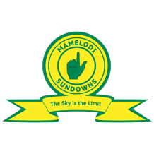 Logo of Mamelodi Sundowns Football Club featuring a hand gesture and the phrase \"The Sky is the Limit.\"\n\nCaption: 