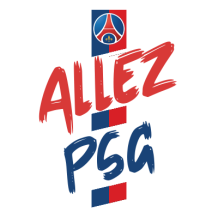 Paris Saint-Germain logo featuring the words \"Allez PSG,\" perfect for baby sports-themed items. \n\nCaption: Celebra