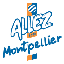 Montpellier Hérault sport club logo, suitable for baby products like bibs, bodysuits, and accessories.\n\nCaption: Sho
