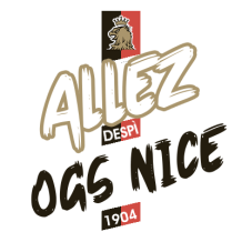Logo of OGC Nice, featuring a lion and the text \"Allez OGS Nice 1904,\" suitable for baby-themed items.\n\nCaption: C