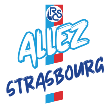 Racing Club de Strasbourg logo on a colorful background, ideal for baby items like pacifiers and bodysuits.\n\nCaption