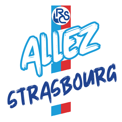 Racing Club de Strasbourg logo on a colorful background, ideal for baby items like pacifiers and bodysuits.\n\nCaption