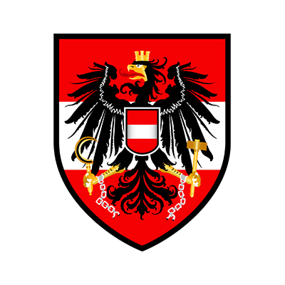 Austria national football team emblem, perfect for baby gear like bodysuits, hats, or bibs.\n\nCaption: Show your team