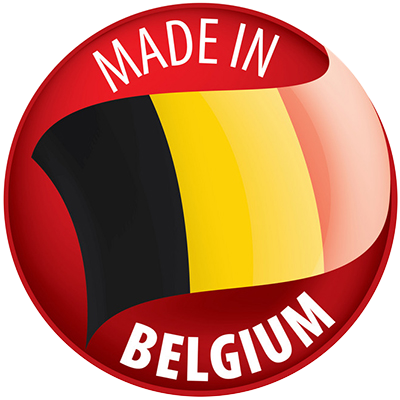 Logo showing \"Made in BELGIUM\" with the Belgian flag, indicating quality baby products.\n\nCaption: Proudly made in 
