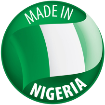 A green circular badge displaying \"Made in Nigeria,\" emphasizing locally sourced baby products.\n\nCaption: Celebrat