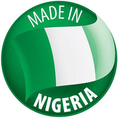 A green circular badge displaying \"Made in Nigeria,\" emphasizing locally sourced baby products.\n\nCaption: Celebrat