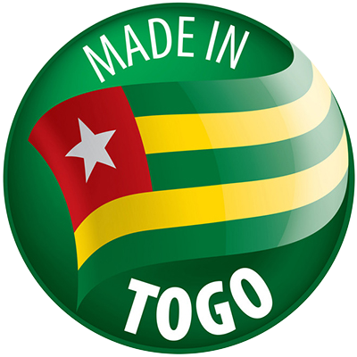 A round logo featuring the Togo flag with the text \"MADE IN TOGO,\" suitable for baby products.\n\nCaption: Discover 