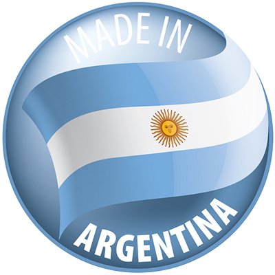 Badge showing \"Made in Argentina\" with the Argentinian flag design, representing quality baby products.\n\nCaption: 