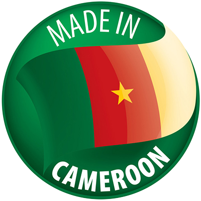 Circular badge featuring the Cameroonian flag with the text \"Made in CAMEROON\", denoting a quality baby product.\n\n