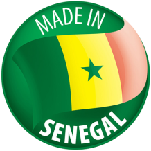 Logo featuring the Senegal flag and the text \"Made in SENEGAL,\" highlighting baby products\' origin.\n\nCaption: Cel