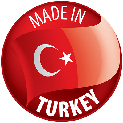 Label showing \"Made in TURKEY\" with a Turkish flag background, emphasizing quality for baby products.\n\nCaption: Di