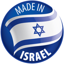 Round logo featuring the text Made in ISRAEL with the Israeli flag design.\n\nCaption: Explore our high-quality baby p