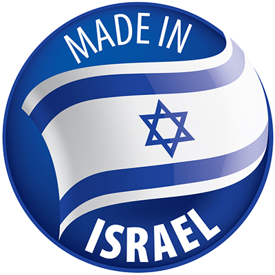 Round logo featuring the text Made in ISRAEL with the Israeli flag design.\n\nCaption: Explore our high-quality baby p