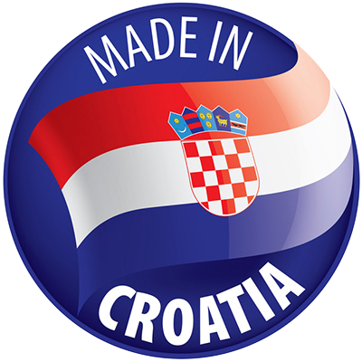 Badge featuring \"Made in Croatia\" with a Croatian flag design, suitable for baby products.\n\nCaption: Proudly showc