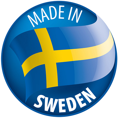 Seal displaying \"Made in SWEDEN,\" emphasizing quality baby products available at pacifier-baby.com.\n\nCaption: Disc