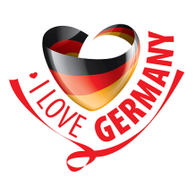 Heart design featuring the German flag colors with the text \"I Love Germany.\"\n\nCaption: Show your love for Germany
