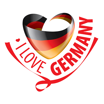 Heart design featuring the German flag colors with the text \"I Love Germany.\"\n\nCaption: Show your love for Germany