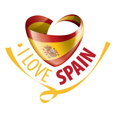 Heart graphic with the colors of the Spain flag and the text \"I Love Spain,\" suitable for baby products.\n\nCaption: