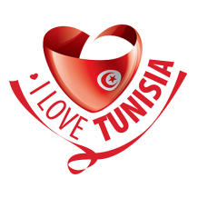 A heart-shaped logo with the words \"I Love Tunisia,\" featuring a Tunisian flag element, ideal for baby products.\n\n