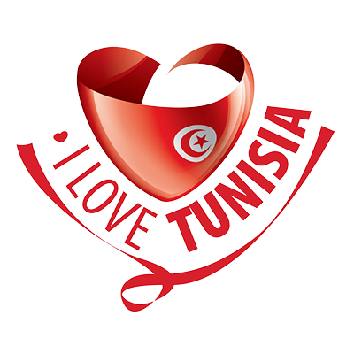 A heart-shaped logo with the words \"I Love Tunisia,\" featuring a Tunisian flag element, ideal for baby products.\n\n